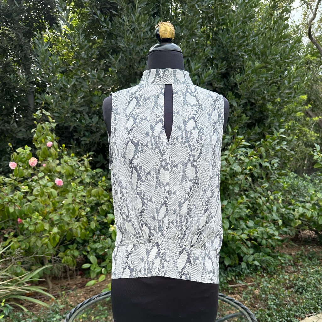Frame Silk Snakeskin Print Top With Smocking Detail - Size M